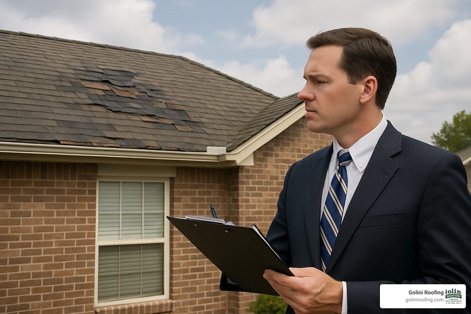insurance adjuster inspecting roof damage - cost of new roof per sq ft