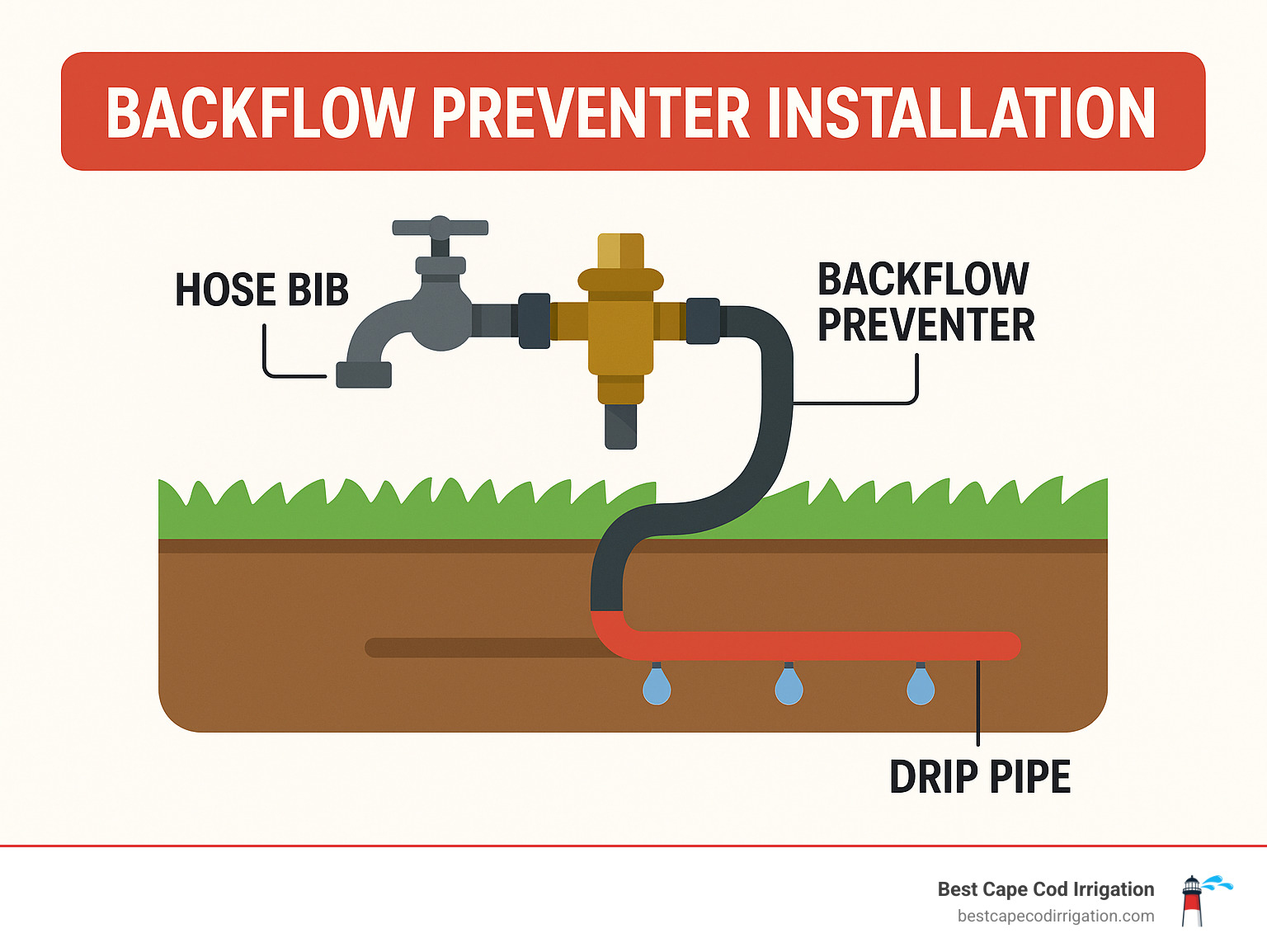 Backflow preventer installation diagram - drip pipe installation infographic