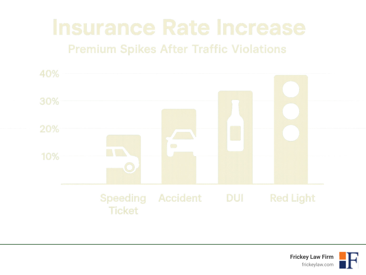 Insurance rate increase chart showing premium spikes after traffic violations - do i need a lawyer for a red light ticket infographic 