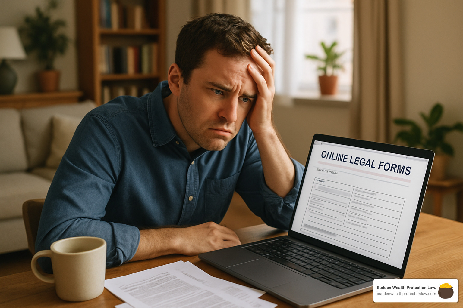 person looking confused at online legal forms - Estate planning legal consultation person looking confused at online legal forms - Estate planning legal consultation