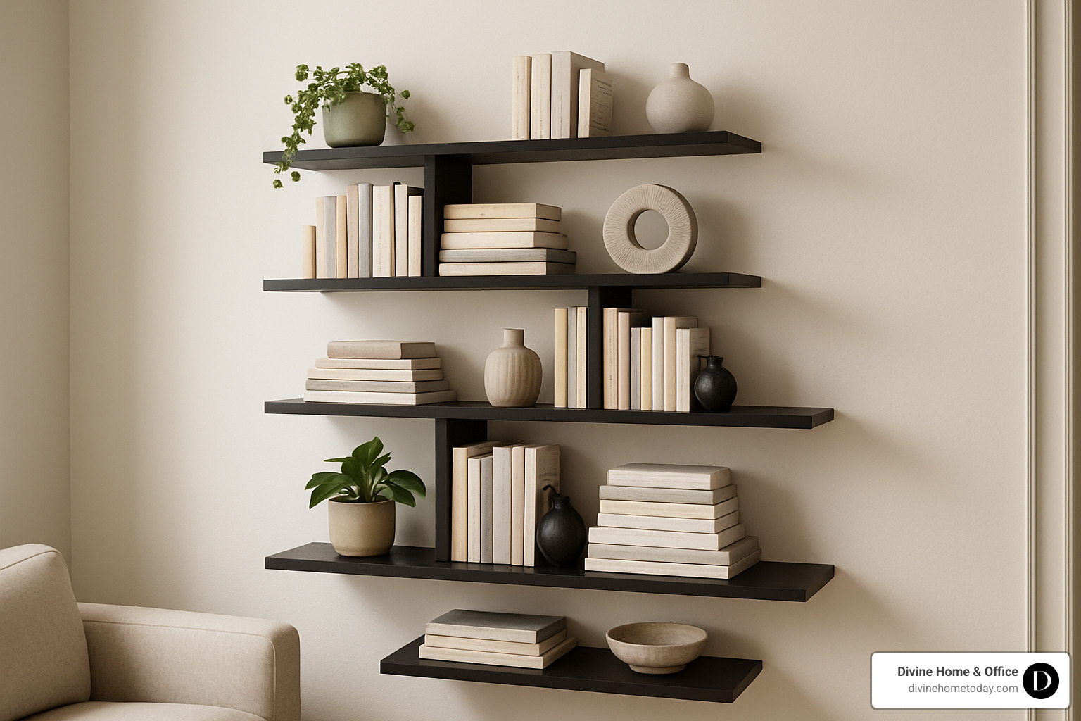 asymmetrical modern bookshelf with floating design - modern bookshelf decor