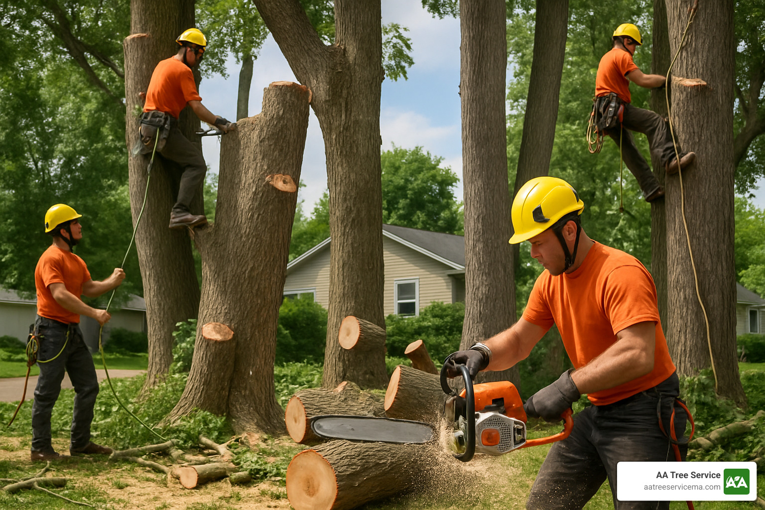 tree service professionals performing various tree care services - tree contractors near me