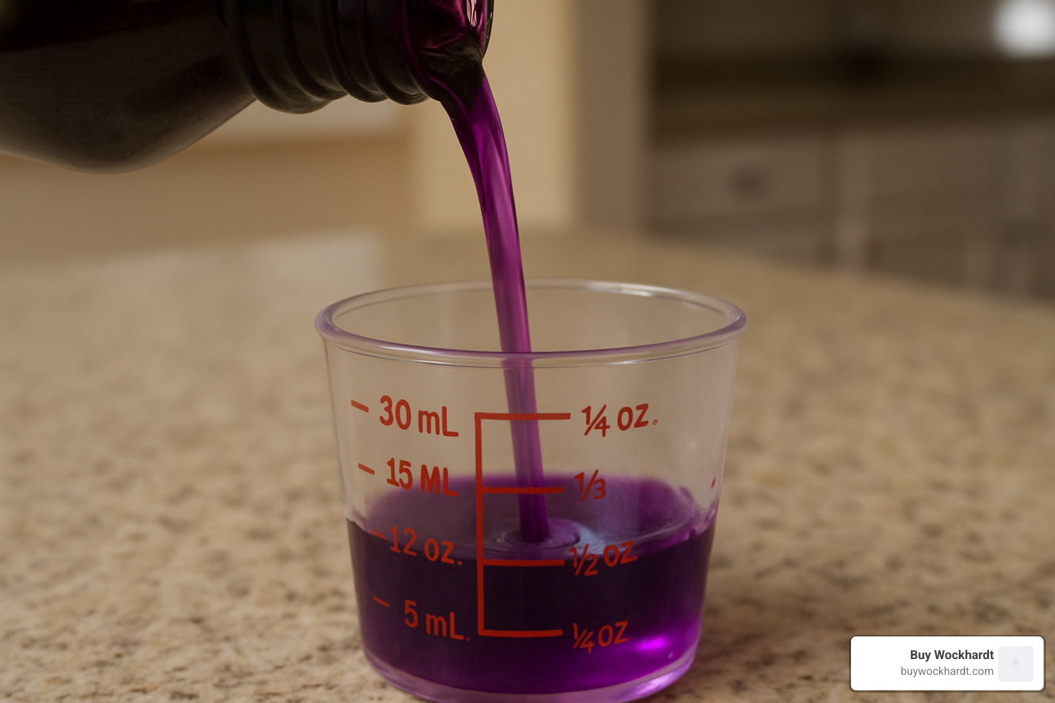 measuring cup with purple syrup - lean cough syrup