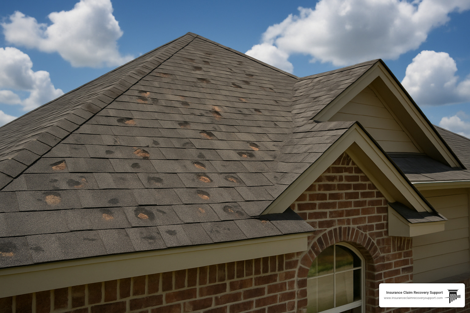 hail damage on a Texas home roof - Property damage lawyer Texas