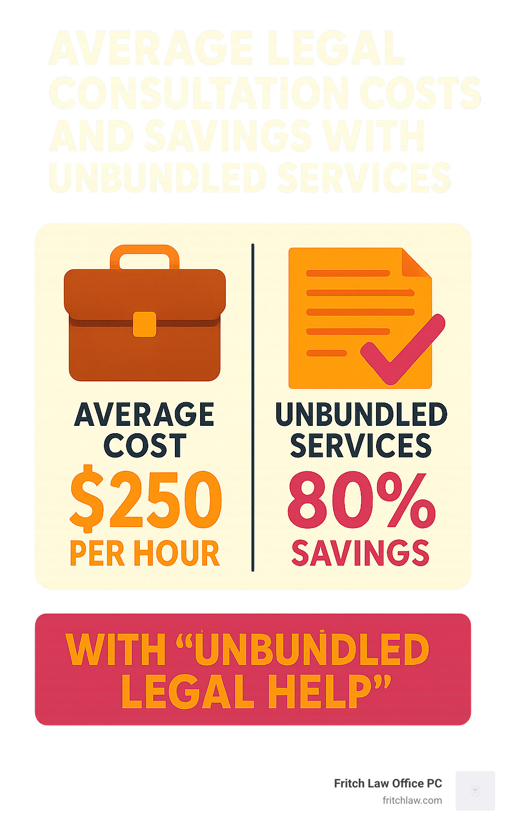 Statistics showing average legal consultation costs and savings with unbundled services - landlord attorney free consultation infographic