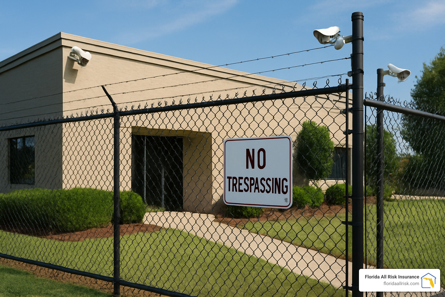 well-maintained vacant commercial property with security measures - vacant commercial property insurance