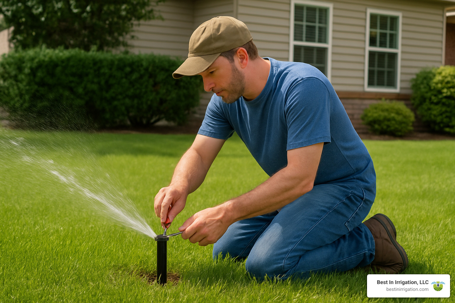 f8a45a100acca2b32c8ee63037fc17ab3a1ab7fa Lawn Sprinklers with a Twist: Cool Designs for Your Yard Homeowner flushing a sprinkler head to remove debris and prevent clogs - cool lawn sprinklers