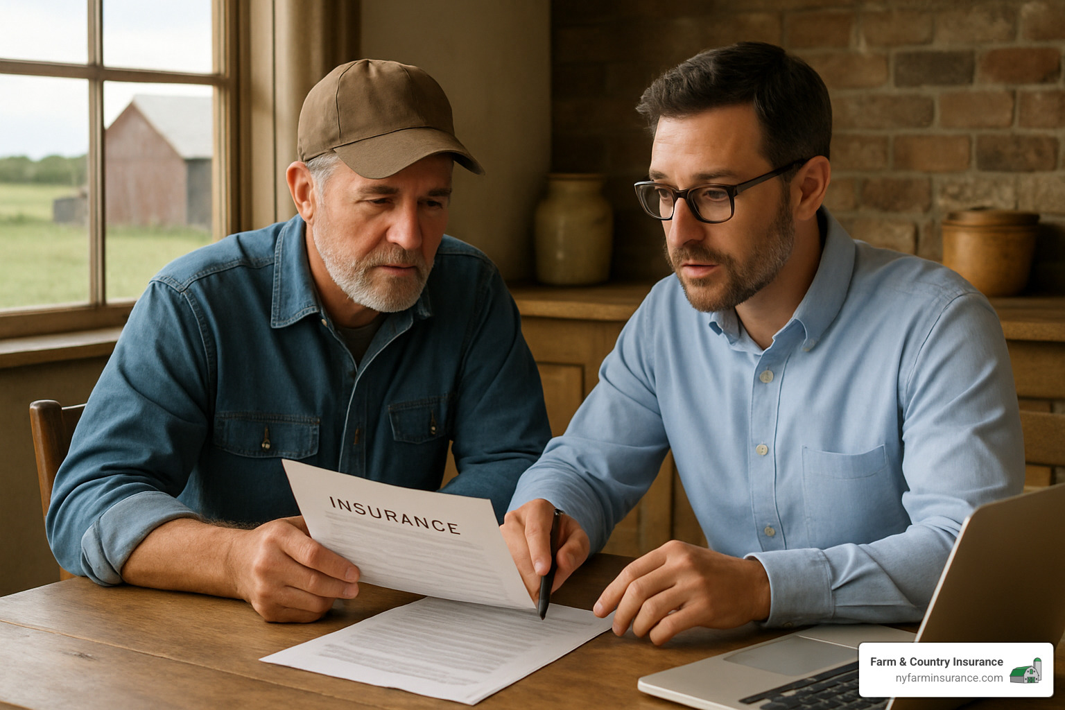 farmer reviewing insurance documents with an agent - agribusiness insurance