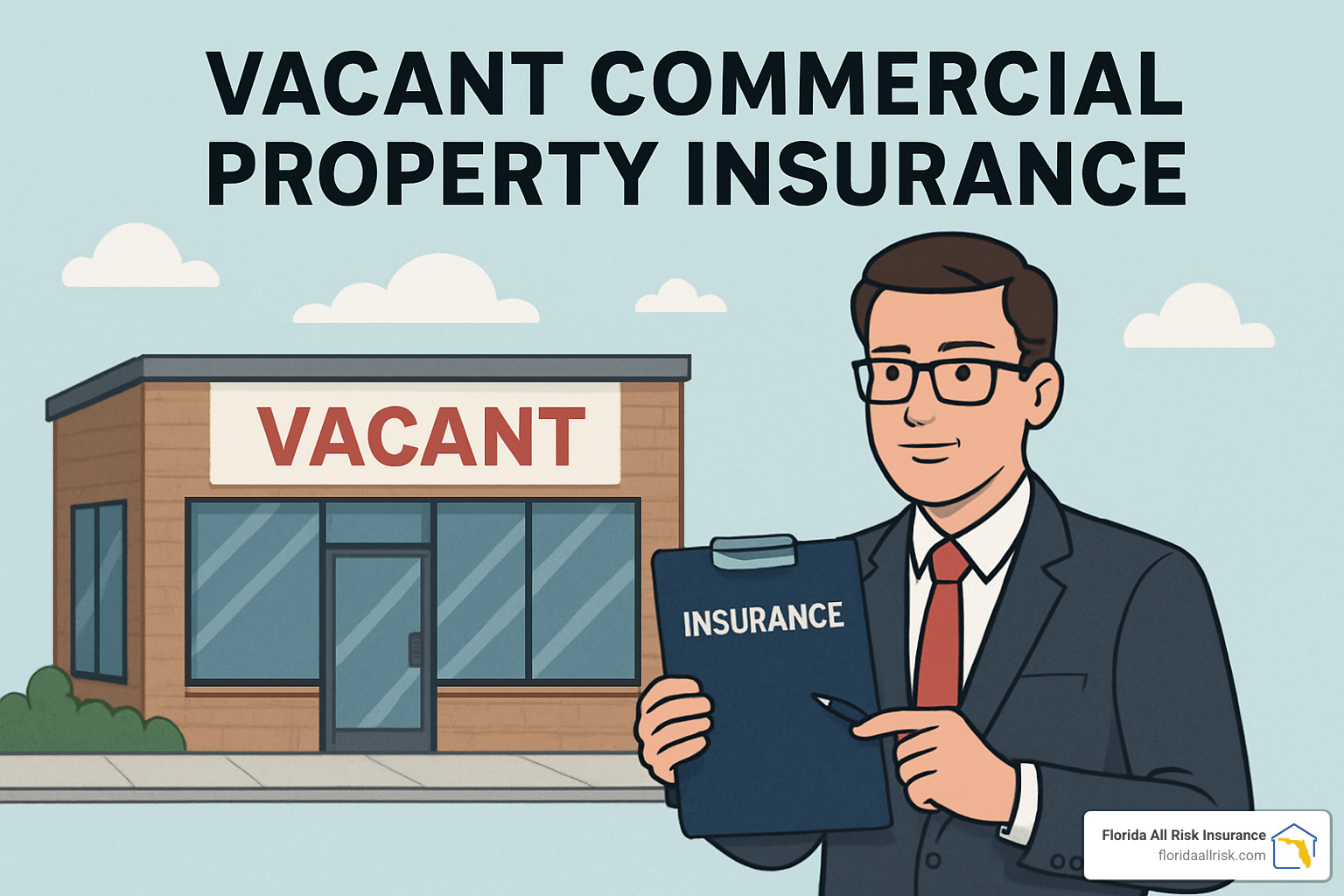 vacant commercial building with security measures in place - vacant commercial property insurance