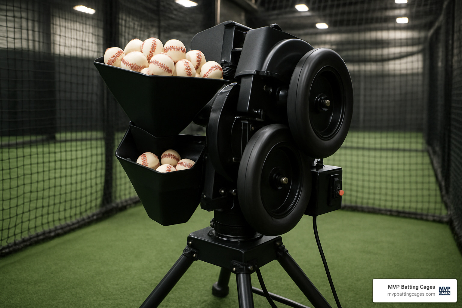 Advanced pitching machine with ball feeder - how much do indoor batting cages cost