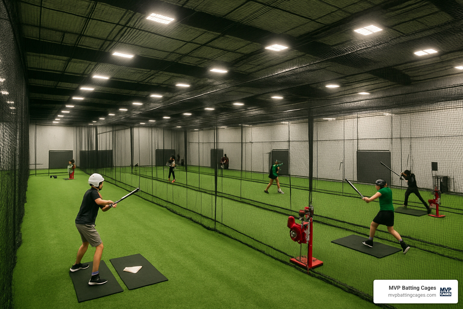 Commercial indoor batting cage facility with multiple lanes - how much do indoor batting cages cost