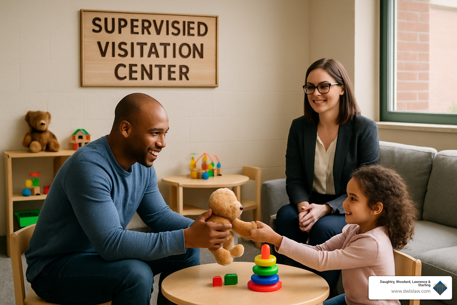 Supervised visitation center with parent and child - restraining order family law