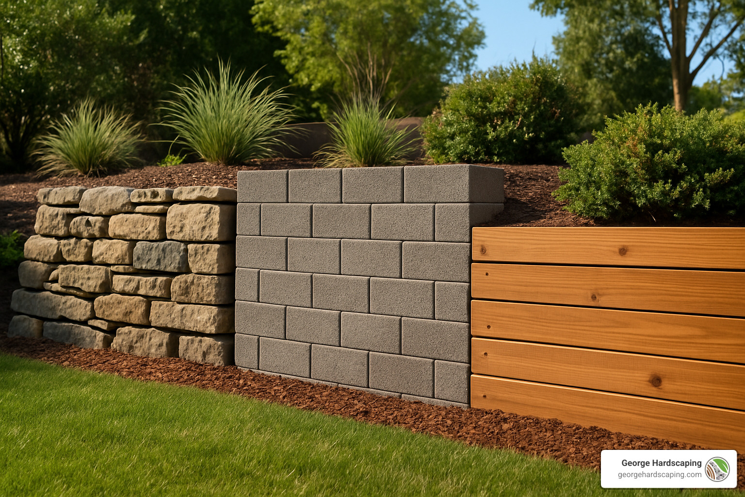 various retaining wall materials including stone, block, and timber - Retaining Wall Builder