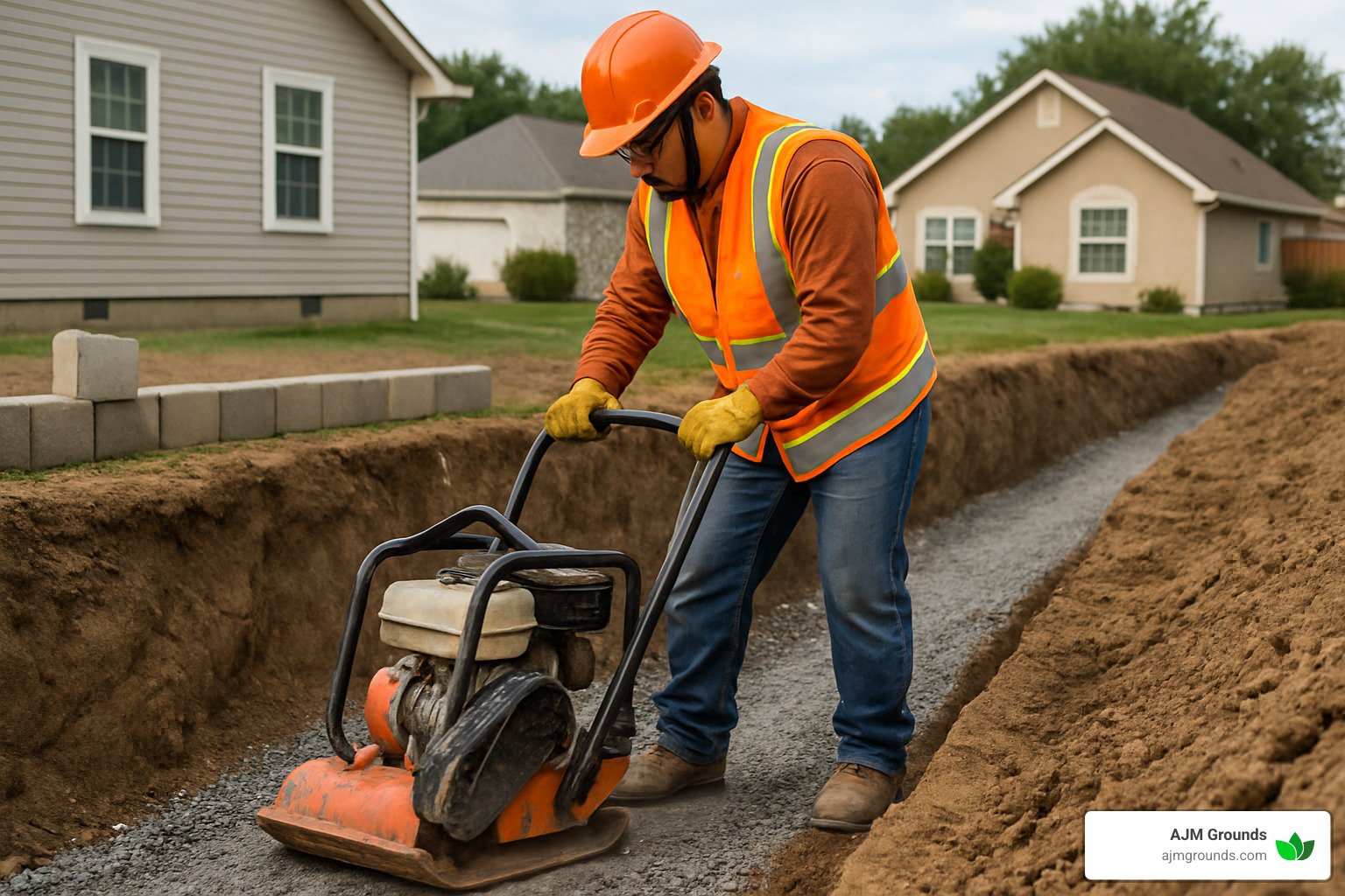 Block Wall Installation Done Right (Without Breaking Your Back) compacting base for block wall installation - block wall installation