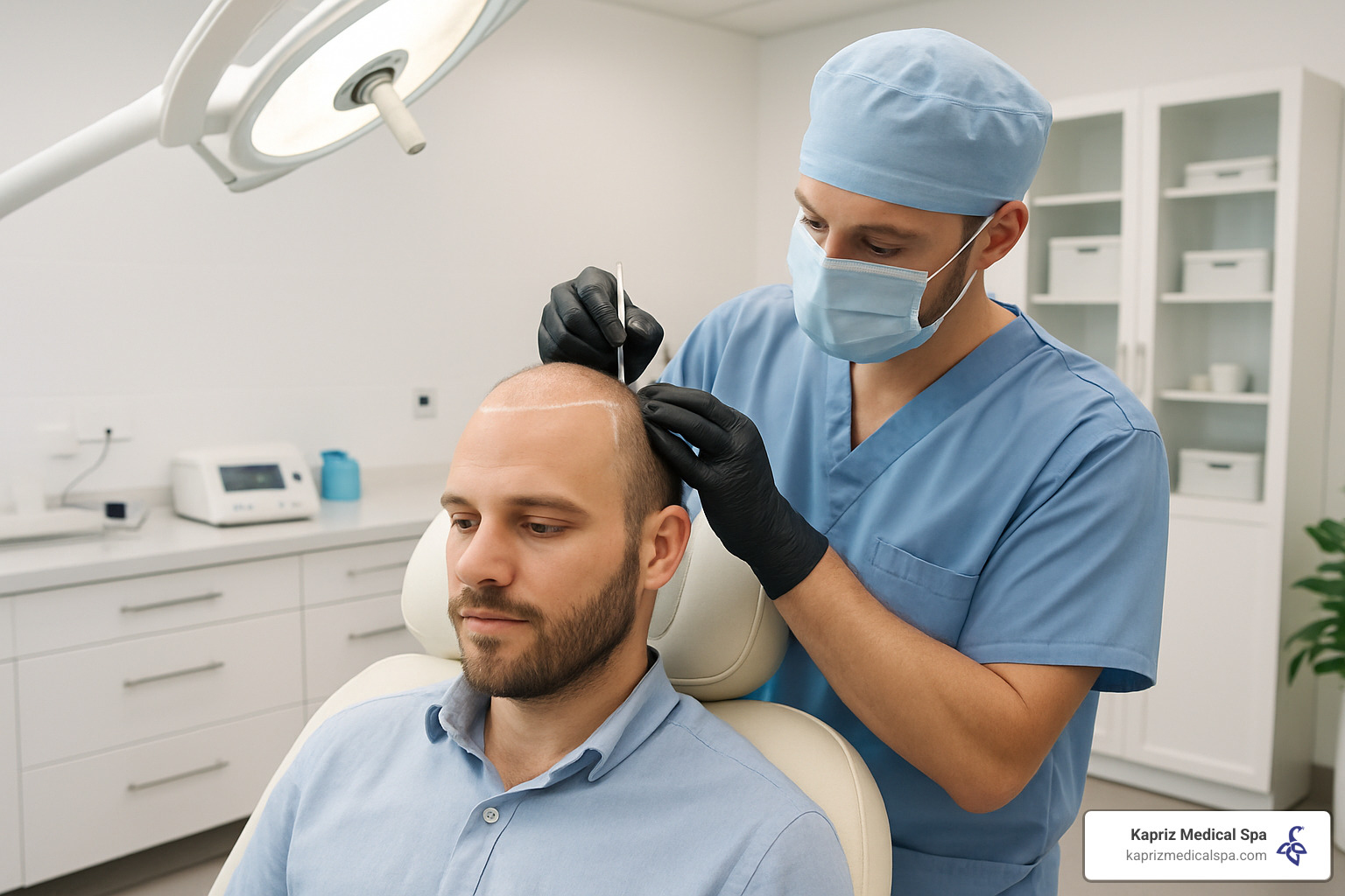 Patient undergoing FUE hair transplant procedure in comfortable clinical setting - fue hair transplant jacksonville fl
