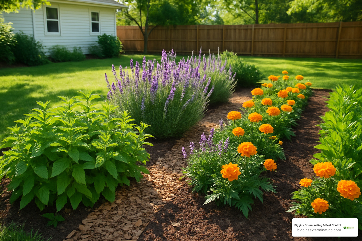 Garden with ant-repelling plants - natural ant control outside