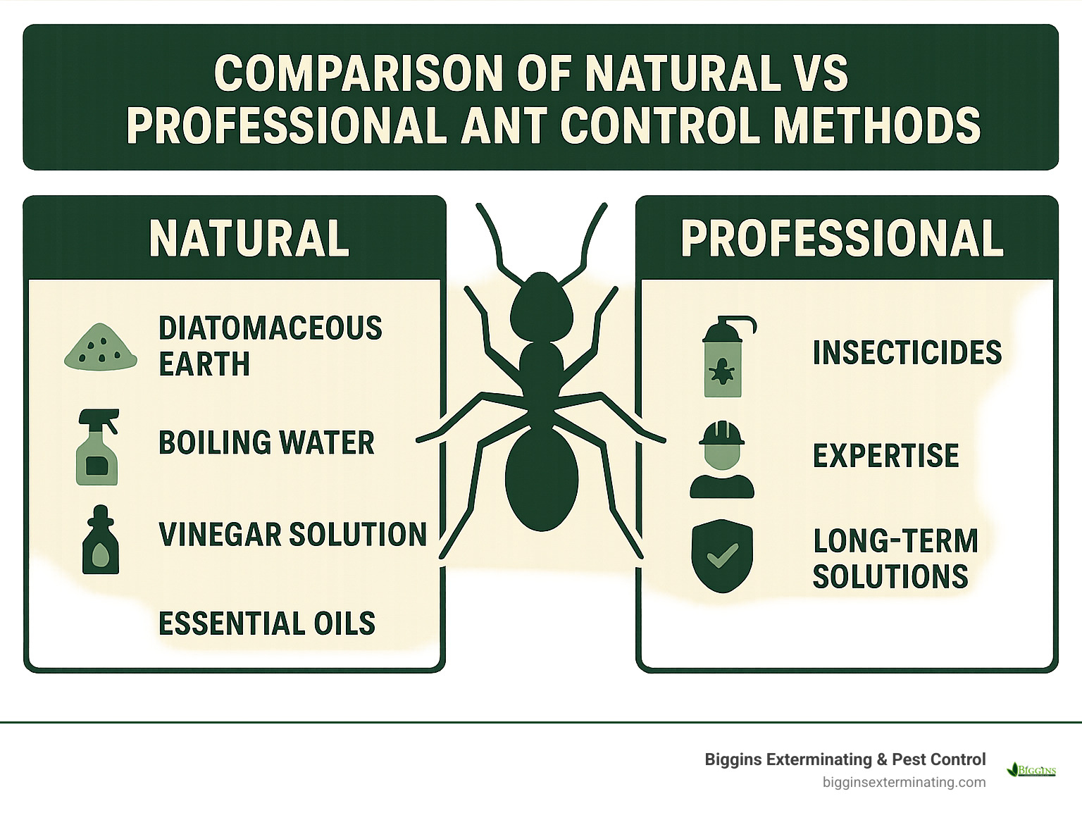 Comparison of natural vs professional ant control methods - natural ant control outside infographic 