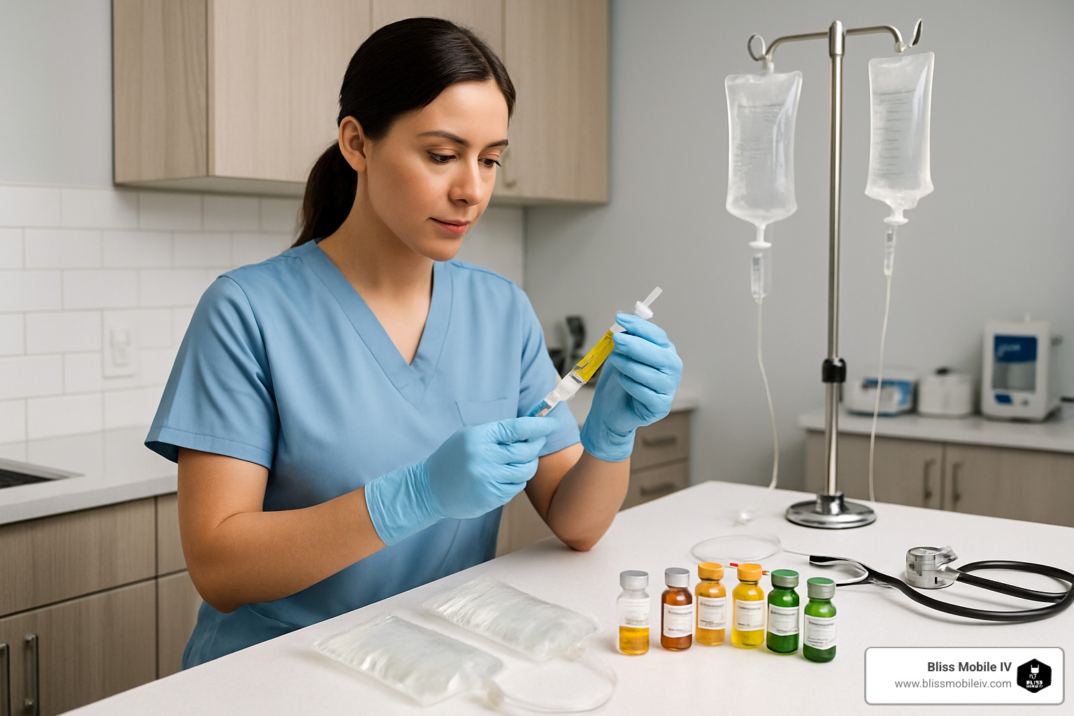 nurse preparing customized IV formula - hydration iv drips for athletes