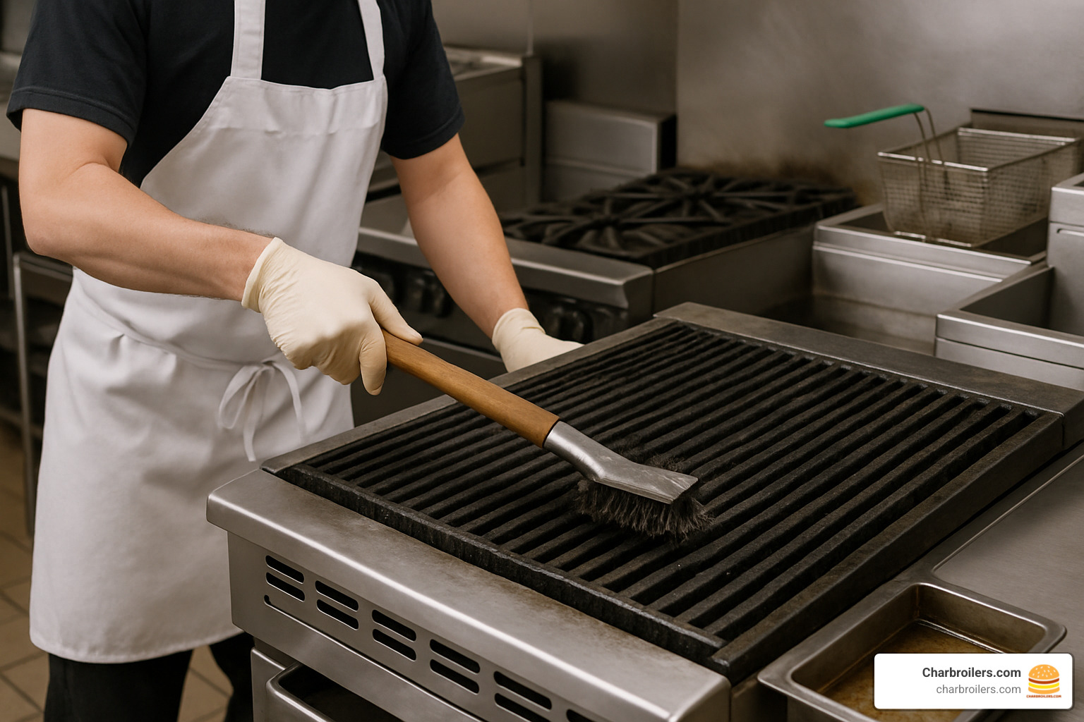 commercial charbroiler being cleaned - commercial charbroilers