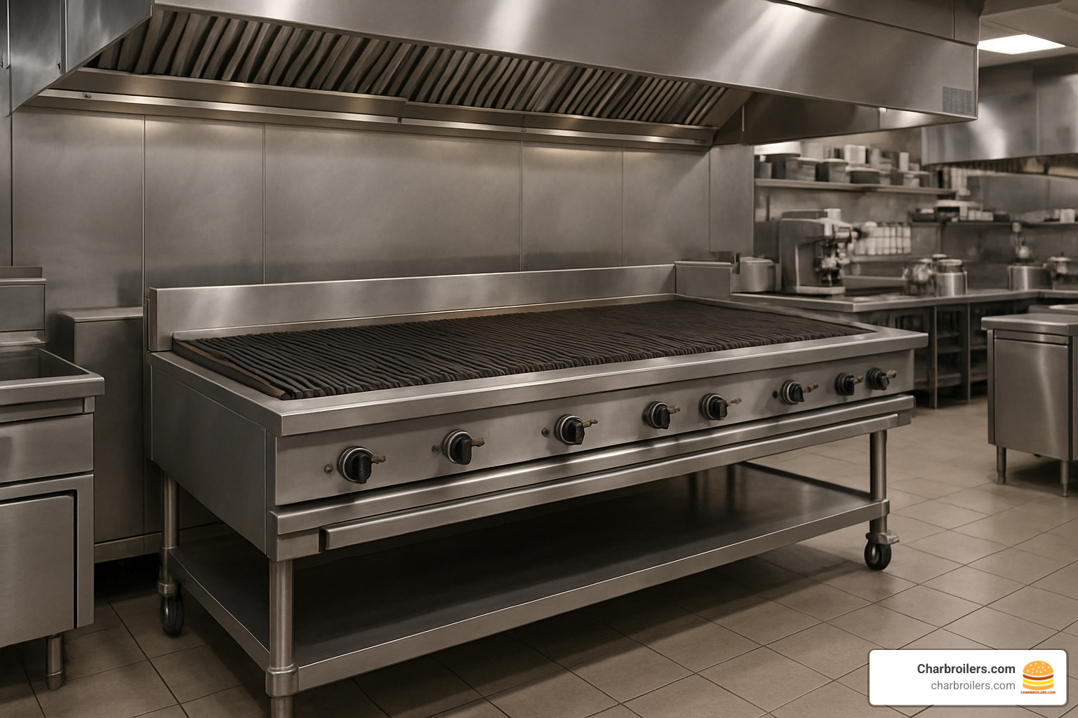 large freestanding commercial charbroiler in industrial kitchen - commercial charbroilers