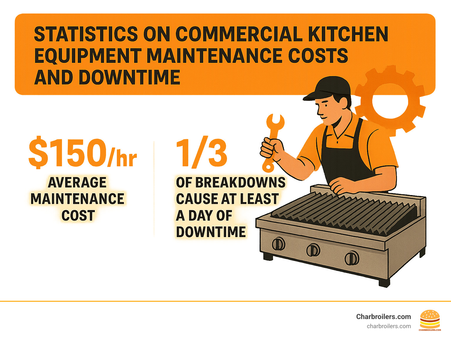 Statistics on commercial kitchen equipment maintenance costs and downtime - commercial charbroilers infographic 