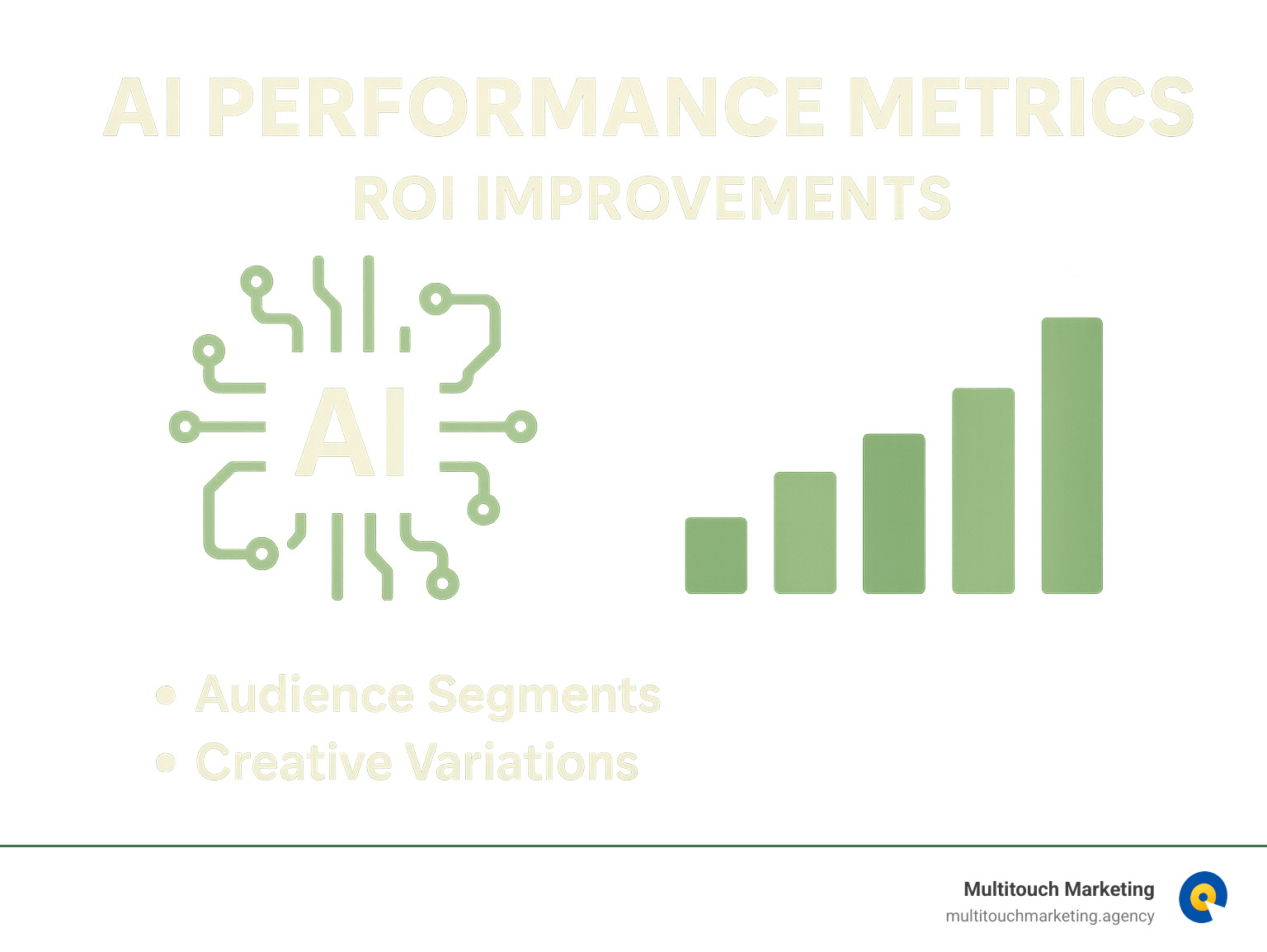AI performance metrics showing ROI improvements - AI technology for marketing infographic 