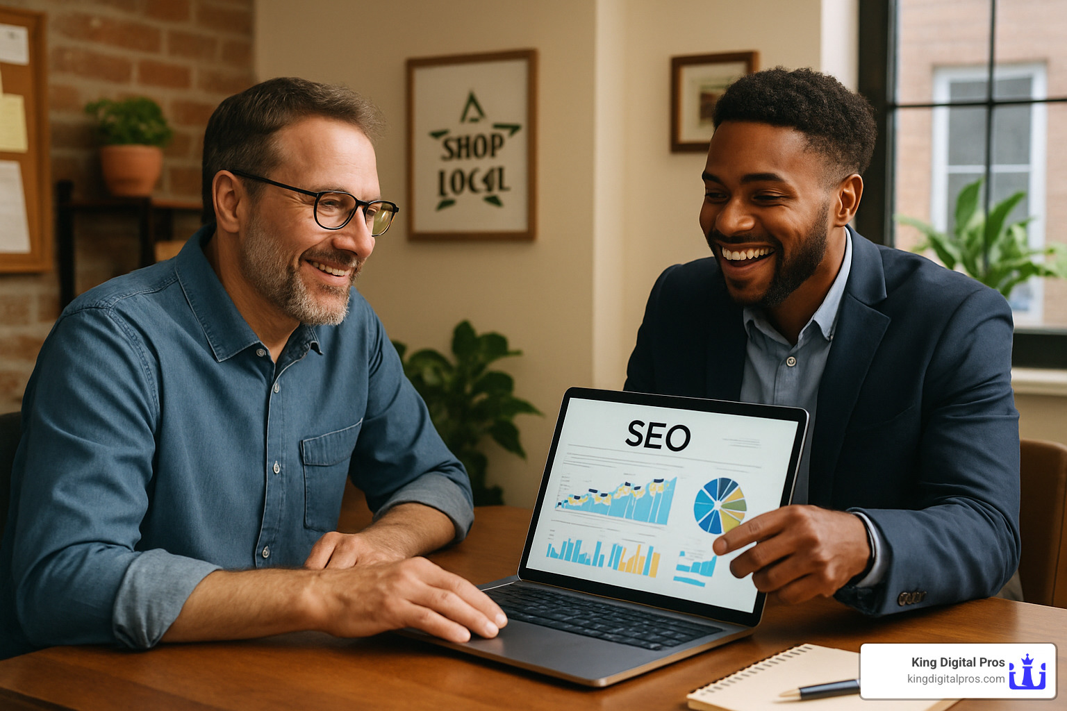 Local Business Owner Reviewing Seo Results With Consultant - How To Sell Seo To Local Businesses
