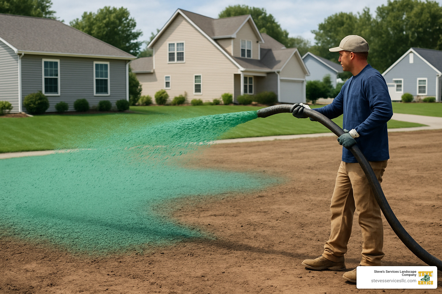 hydroseeding application on a bare soil area - Grass seeding spray