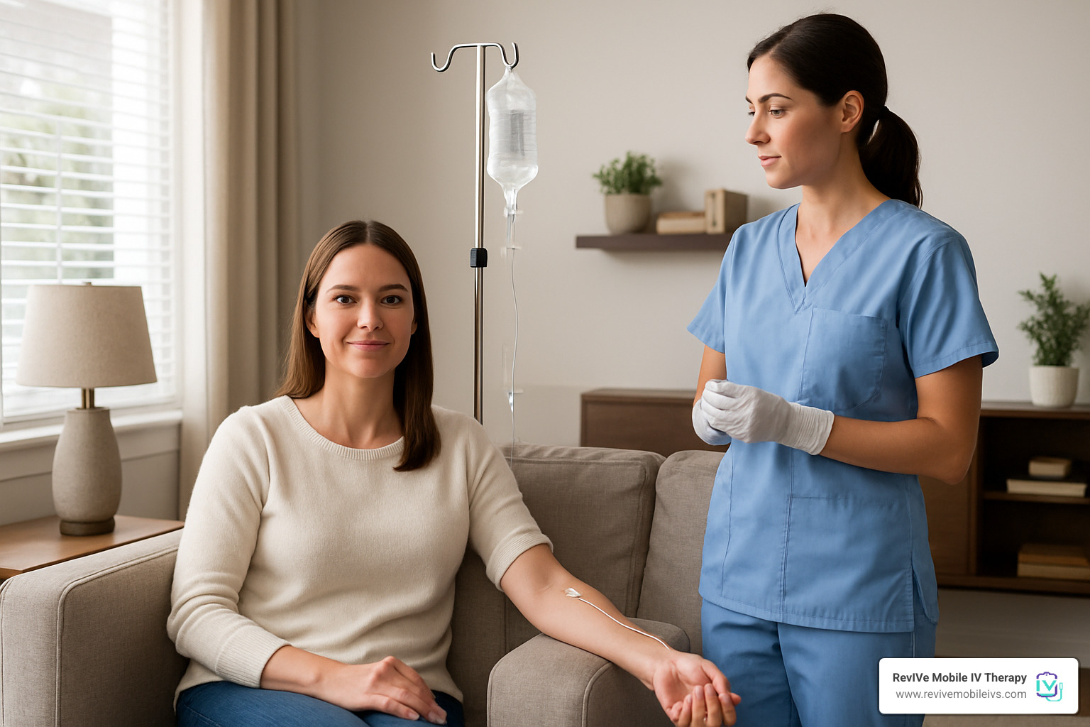 patient receiving mobile IV therapy with nurse monitoring - Mobile IV hydration