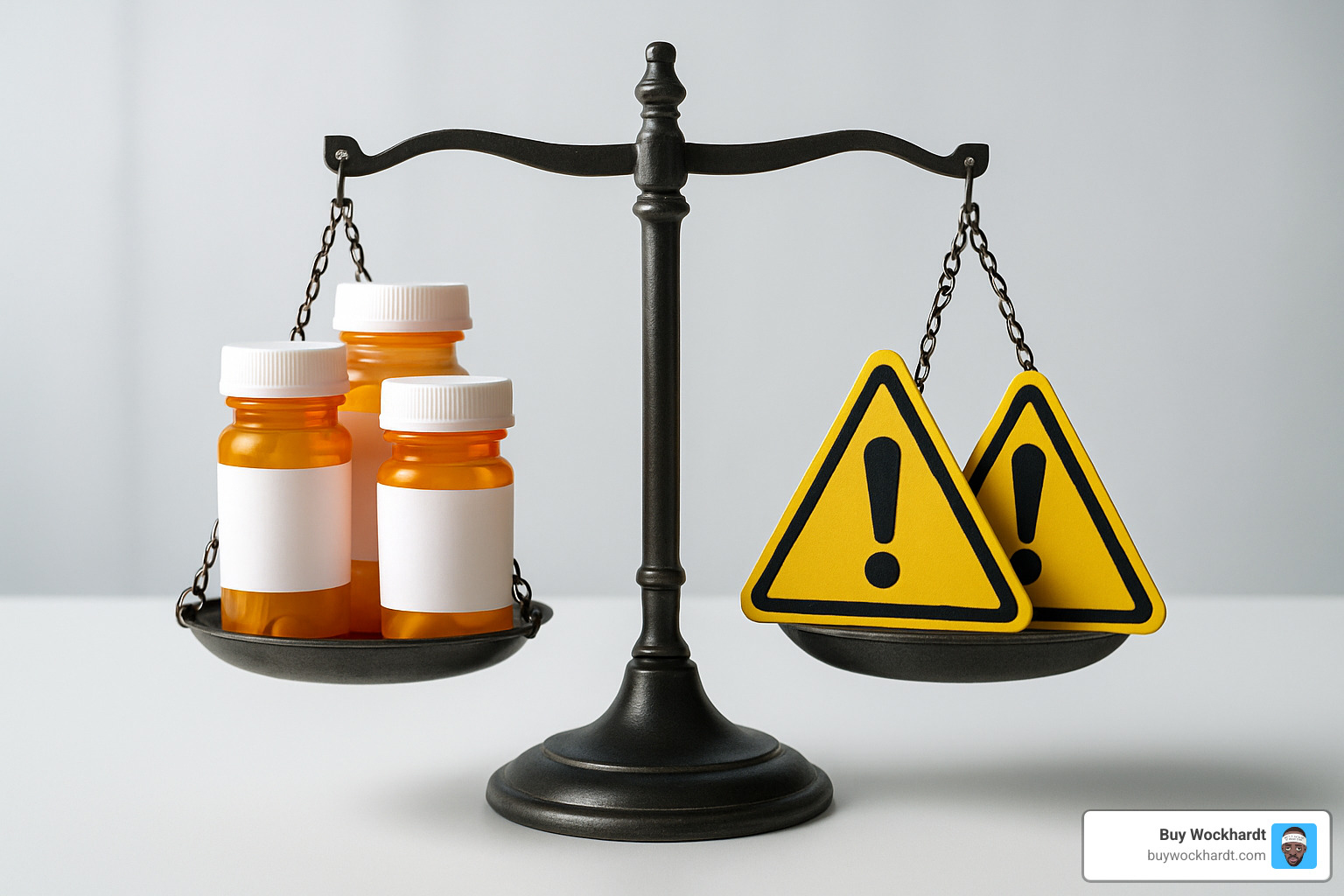 Risk-benefit scales showing medication safety considerations - quagen lean