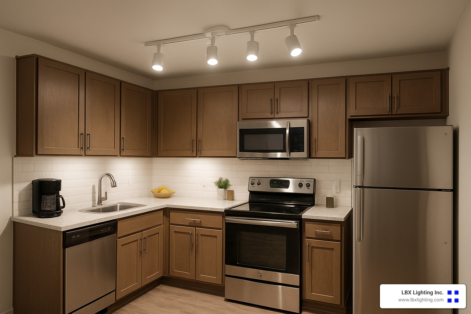 Track Lighting Unplugged: Best Battery Operated Options 13 Transformed rental kitchen with battery operated track lights - battery operated track lights