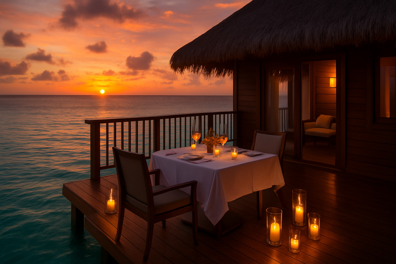 overwater bungalow with private dinner setup - all exclusive adults only resorts