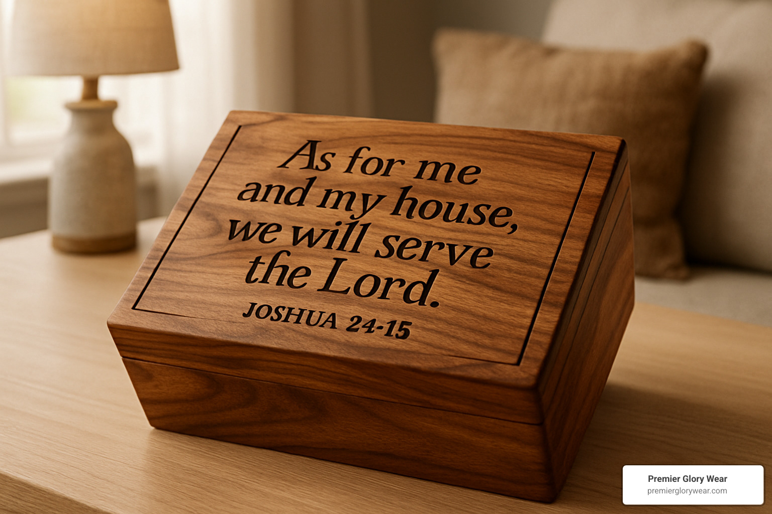 wooden memory box with scripture carved on lid - Prayer Box Gifts