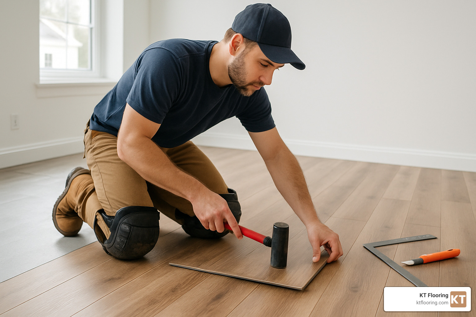 professional installer laying luxury vinyl plank flooring - flooring companies nashua nh