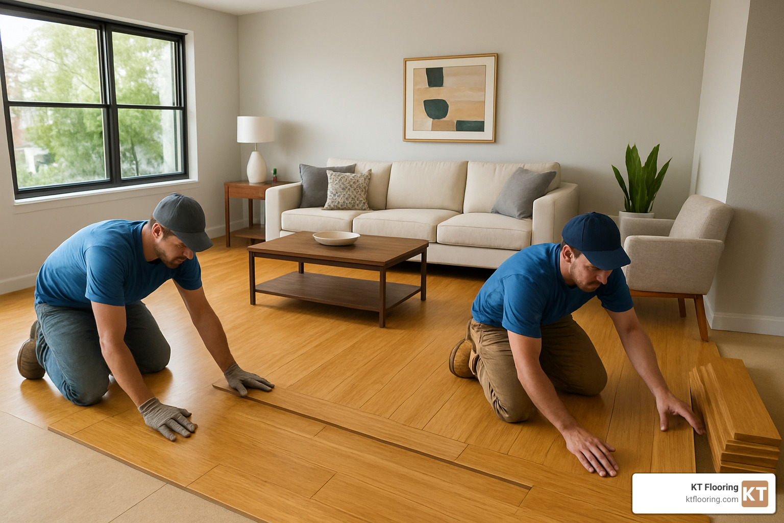 bamboo flooring installation in a modern living room - flooring companies nashua nh