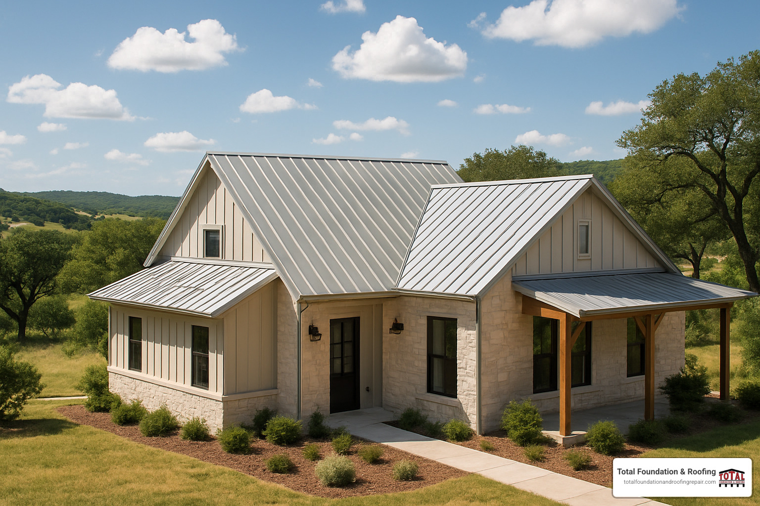 standing-seam metal roof on a hill country home - roofing services Kerrville TX standing-seam metal roof on a hill country home - roofing services Kerrville TX