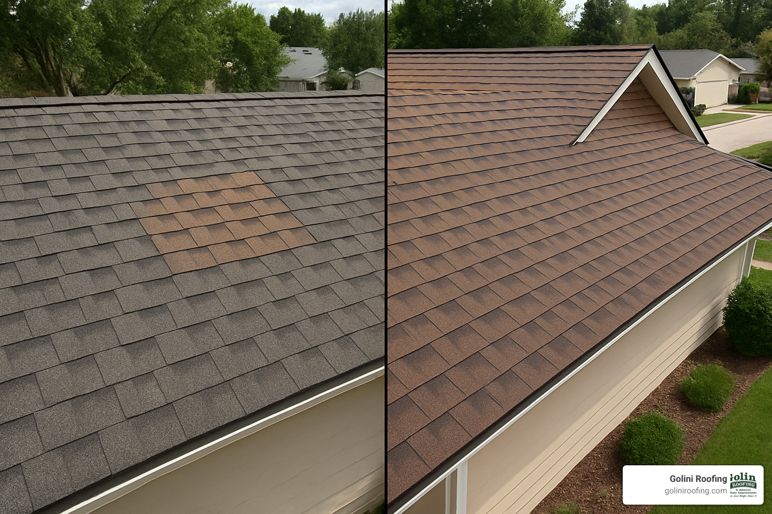 comparison of repaired roof section versus full replacement - free roof repair estimate