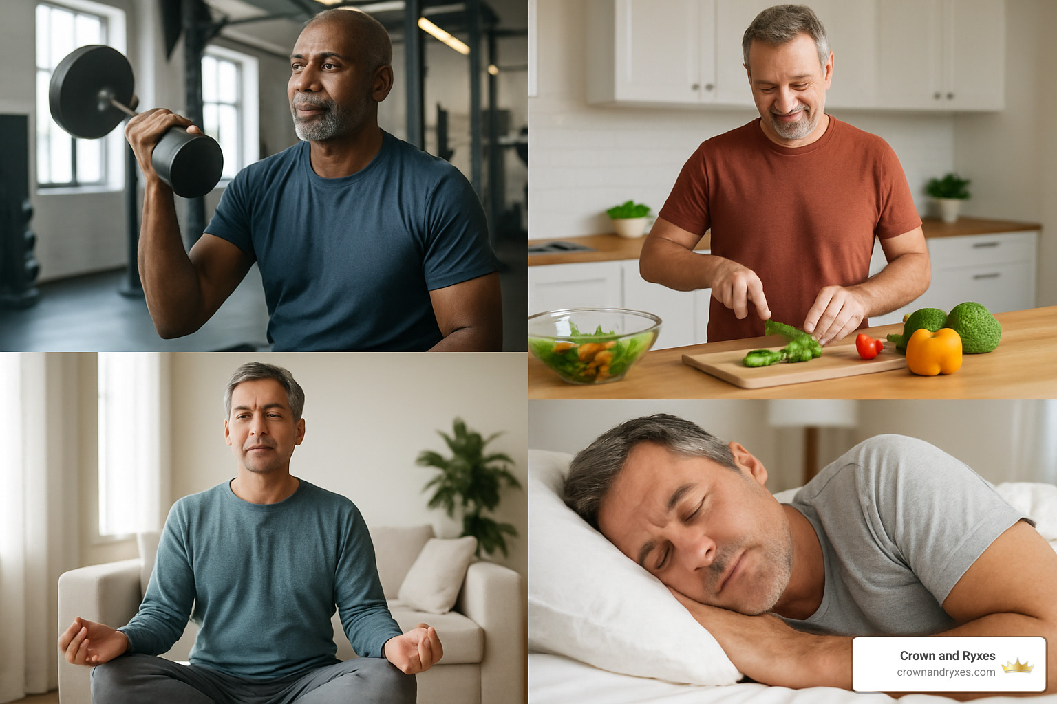 Healthy lifestyle habits that improve hormone therapy including exercise, nutrition, sleep, and stress management - Bio-identical hormones for men
