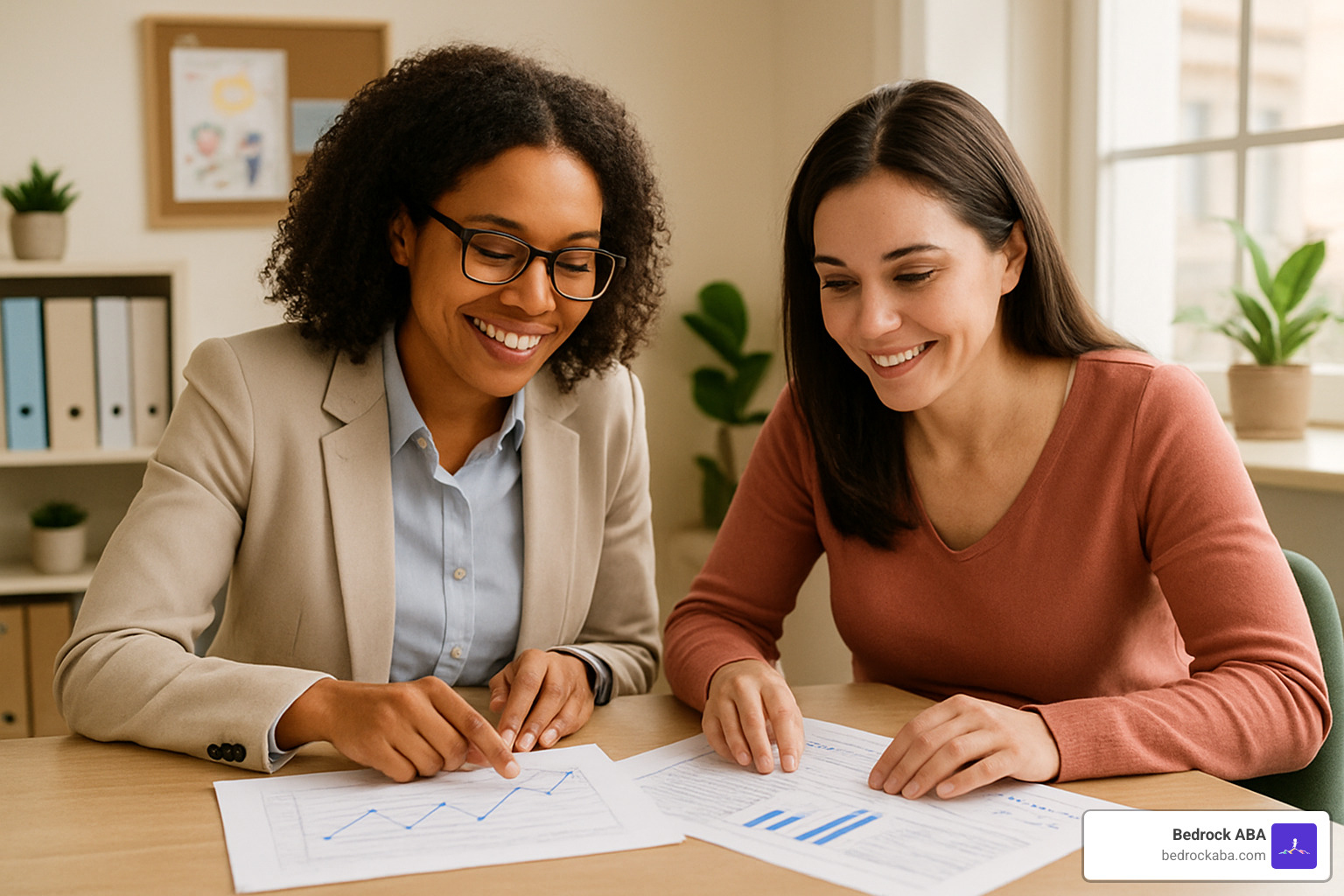 behavior analyst reviewing data with parent - aba analysis behavior