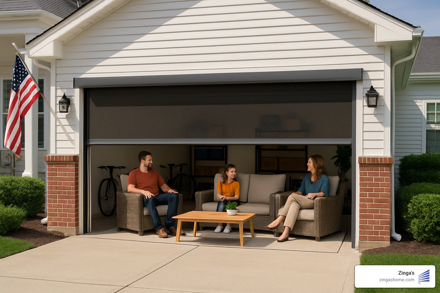 Motorized garage door screen in action, showing change of garage space - cost of motorized garage door screens