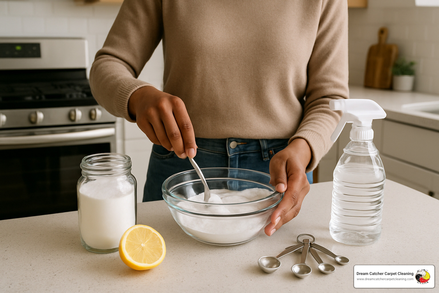 Person mixing natural cleaning solution ingredients - All-natural carpet cleaning