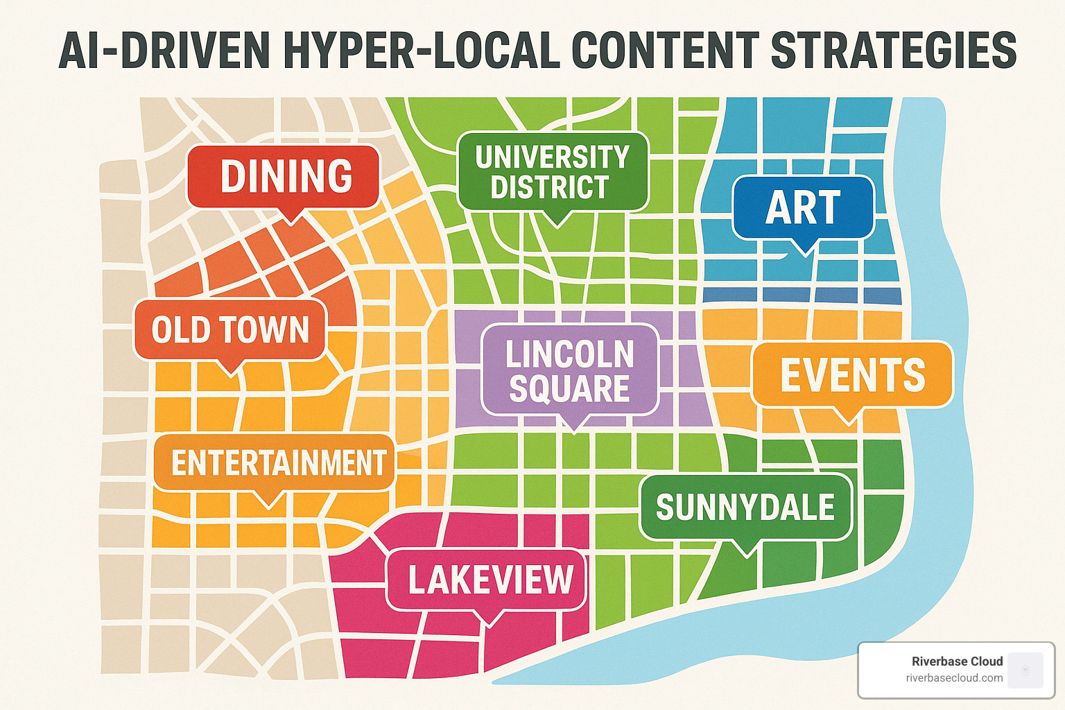 Content map showing neighborhood-specific topics by district - Enhancing local visibility through AI