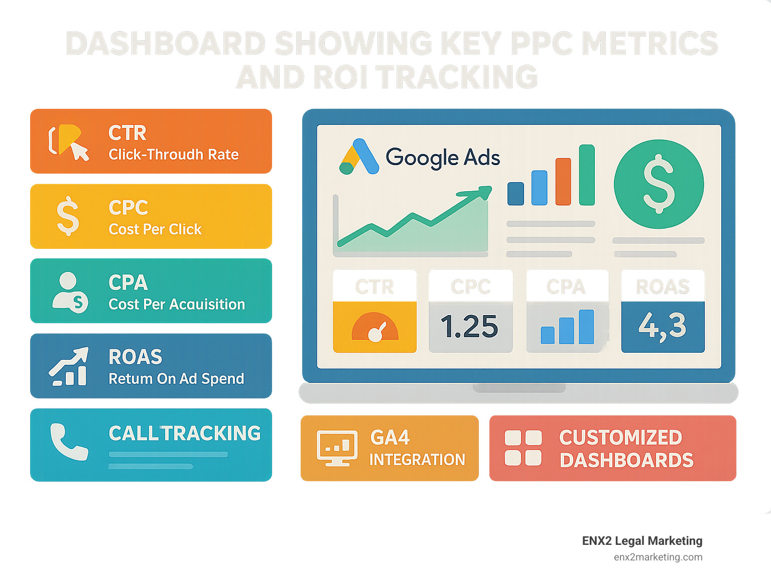 dashboard showing key PPC metrics and ROI tracking - google ppc management agency infographic