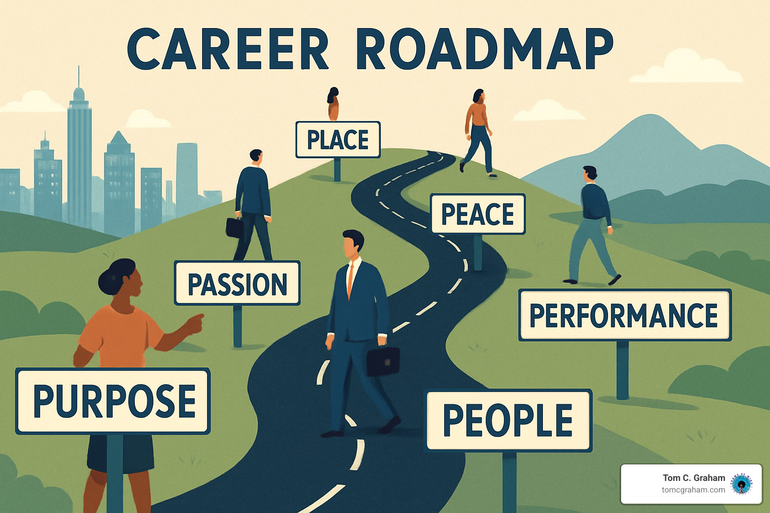 Career roadmap showing values alignment decision points - values-driven career growth