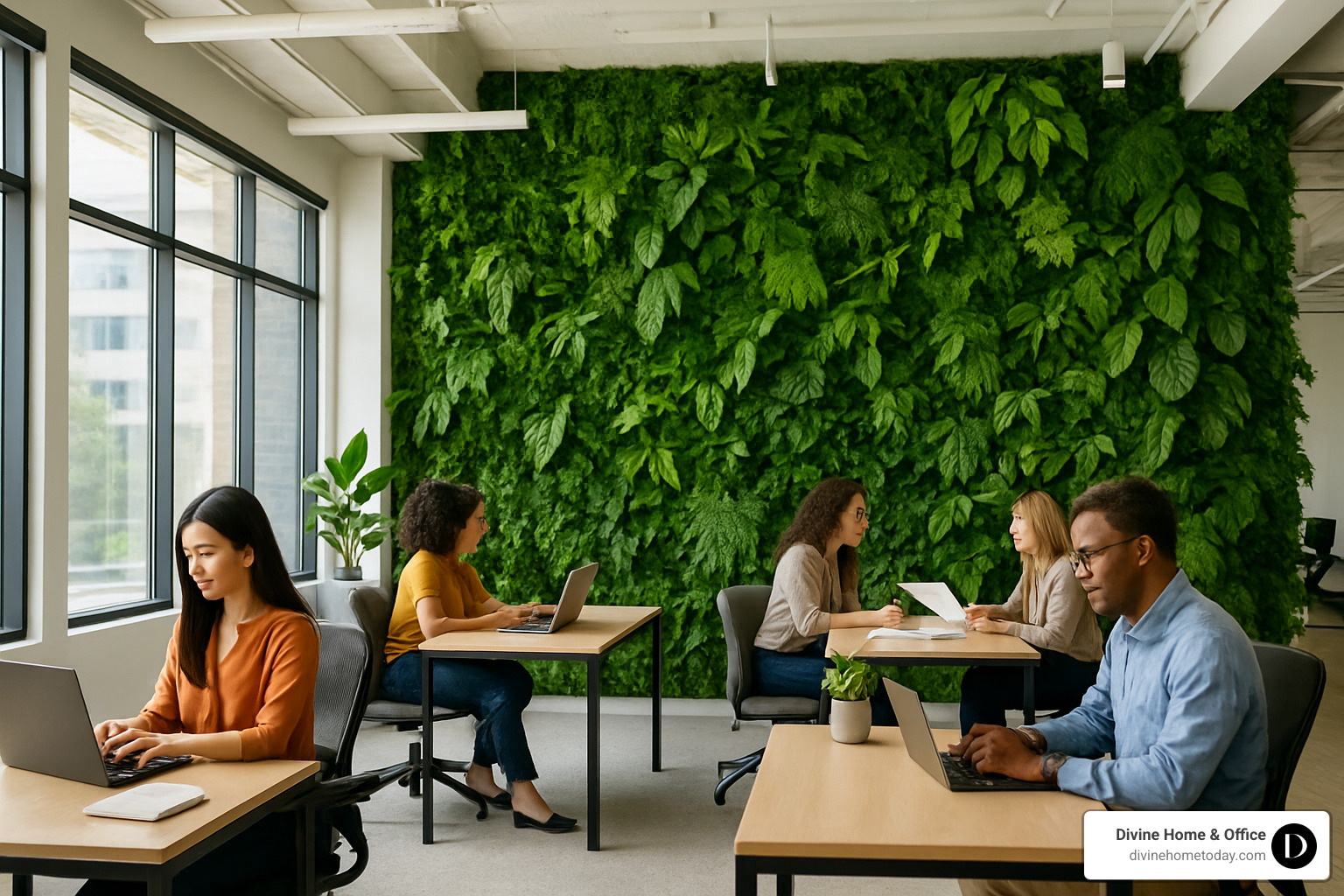 living green wall in office space - office planning and layout