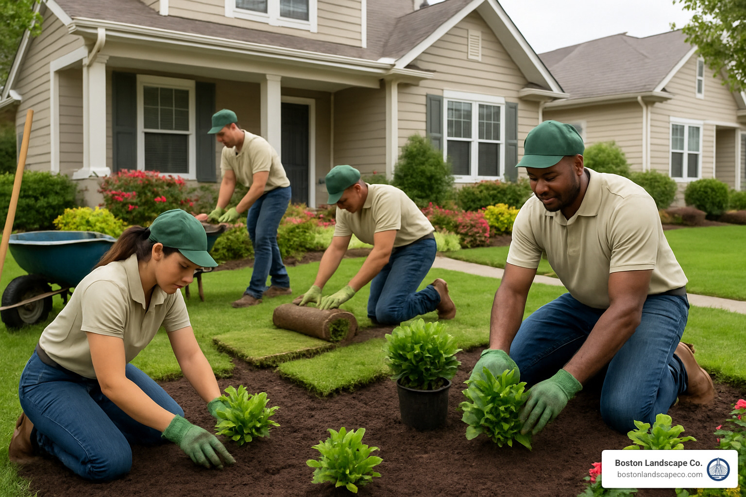 landscaping crew working on affordable residential project - affordable landscaping service