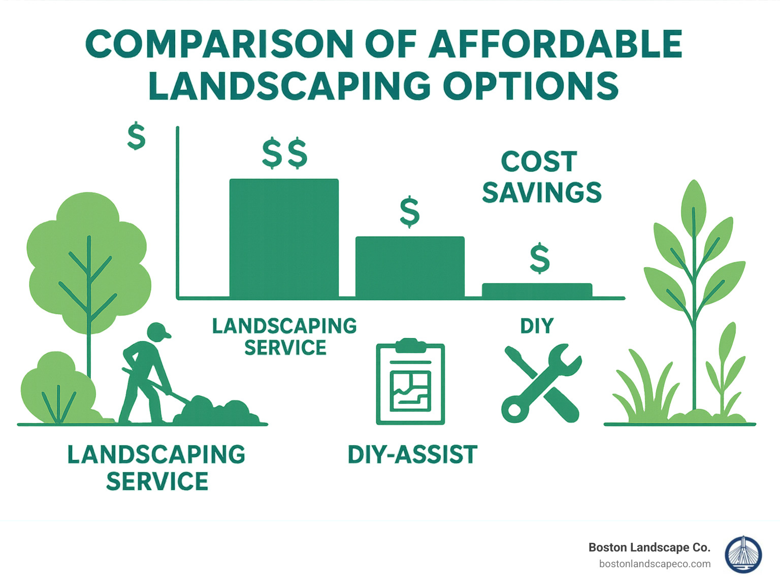 comparison of affordable landscaping options showing cost savings between different approaches - affordable landscaping service infographic 