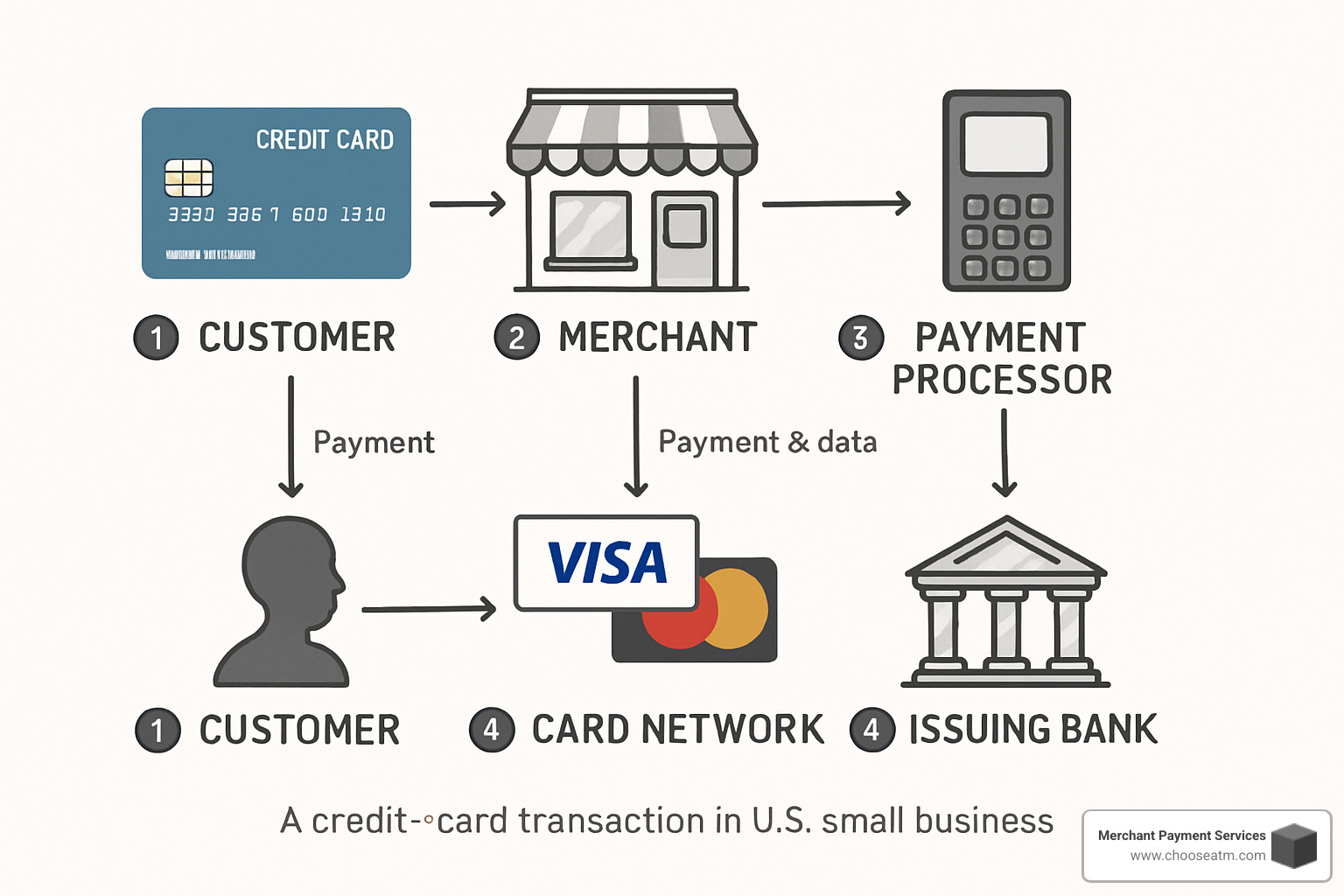 credit card transaction flow diagram - best credit card processing rates for small business