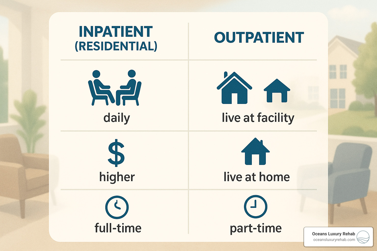 rehab facility comparison chart - couples drug treatment centers