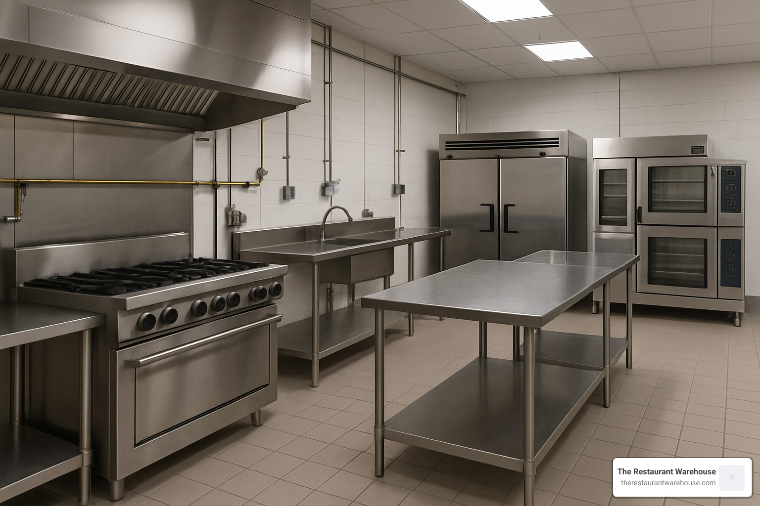 Commercial kitchen with leased equipment including ovens, refrigeration, and food prep stations - catering equipment lease